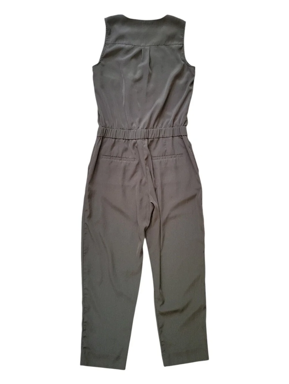 J Crew Trench Jumpsuit Sleeveless Army Green Silky Soft Button Top Classic 2